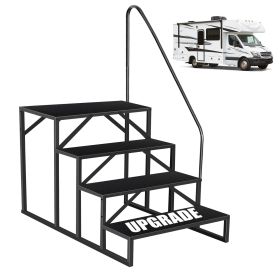 Hot Tub Steps Outdoor, 2 RV Steps with Handrail, Portable RV Stairs 3 Step, Heavy Duty Truck Camper Steps Ladders for Travel Trailers, 5th Wheel, Moto (Color: 4 Steps)