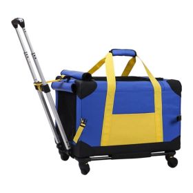 Pet Rolling Carrier with Wheels Pet Travel Carrier Transport Box Dog Strollers for Small Dogs/Cats Up to 28 LBS (Color: Blue)