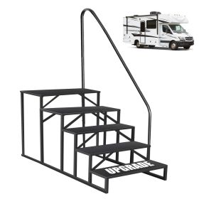 Hot Tub Steps Outdoor, 2 RV Steps with Handrail, Portable RV Stairs 3 Step, Heavy Duty Truck Camper Steps Ladders for Travel Trailers, 5th Wheel, Moto (Color: 5 Steps)