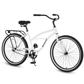 S26204 26 Inch Beach Cruiser Bike for Men and Women, Steel Frame, Single Speed Drivetrain, Upright Comfortable Rides, Multiple Colors (Color: as Pic)